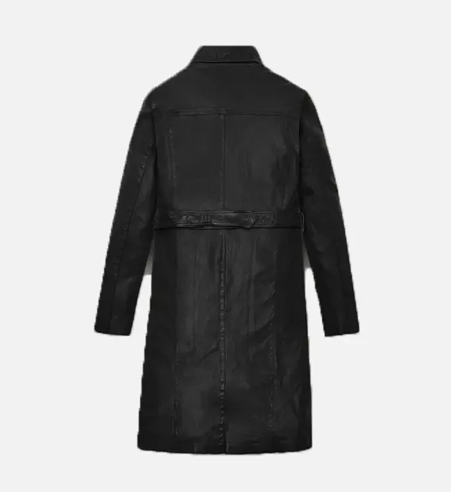 Women’s Asymmetrical Black Leather Long Coat - Image 3