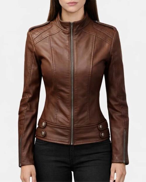 Women’s Brown Bike Style Leather Jacket