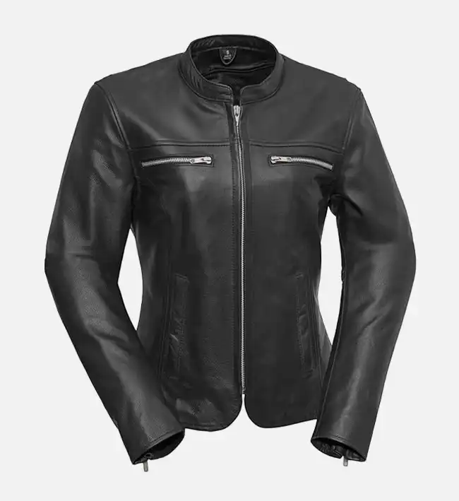 Women’s Black Biker Leather Jacket - Image 2