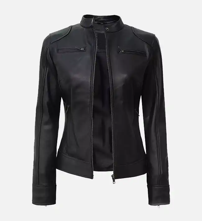 Women’s Black Café Racer Real Leather Jacket – Timeless Biker Elegance