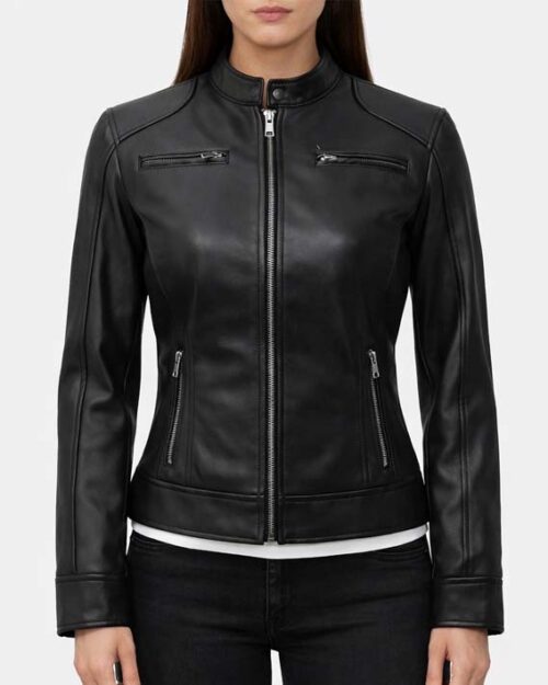 Women’s Black Café Racer Real Leather Jacket