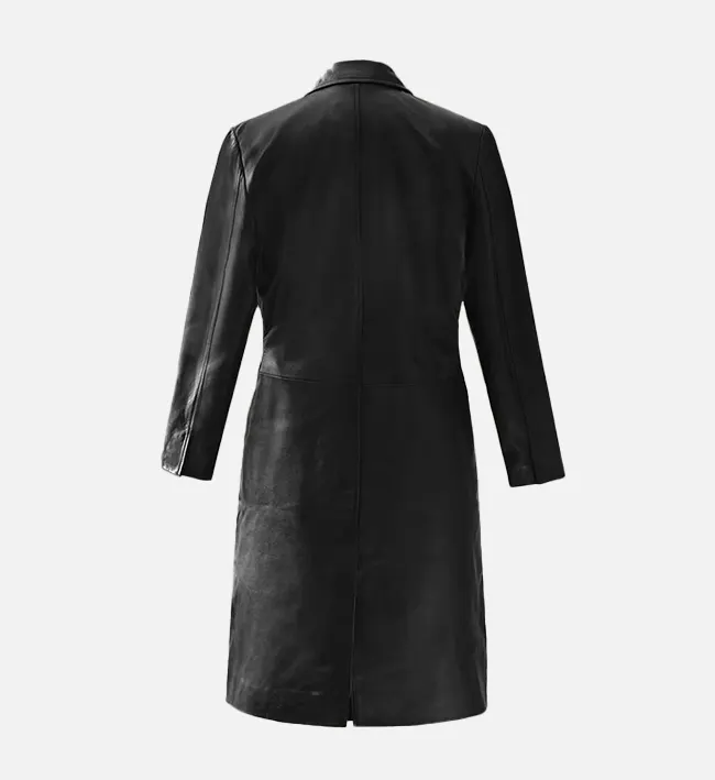 Women’s Black Leather Long Coat - Image 3