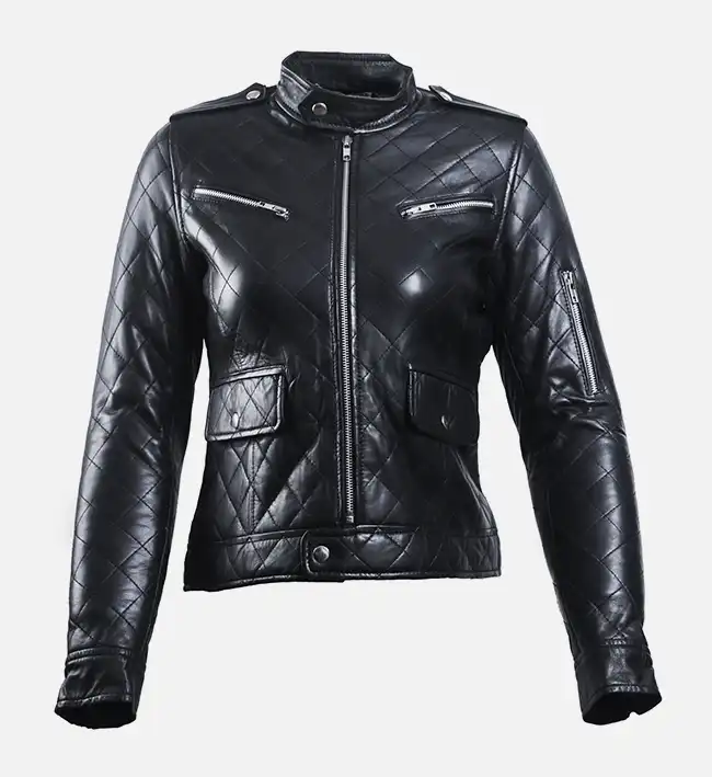 Women’s Black Leather Puffer Jacket - Image 2