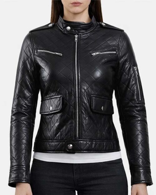 Women’s Black Leather Puffer Jacket