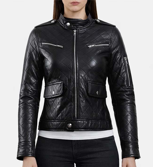 Women’s Black Leather Puffer Jacket