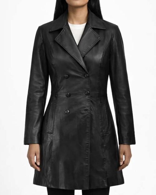 Women’s Black Leather Trench Coat