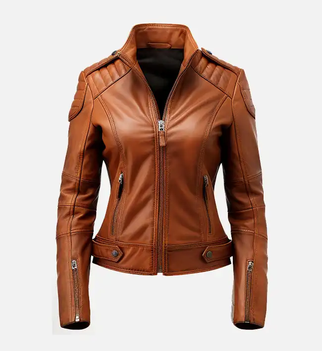 Women’s Brown Leather Biker Jacket – Classic Style with Modern Edge