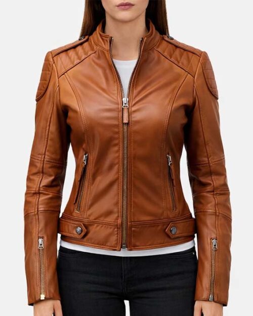 Women’s Brown Leather Biker Jacket