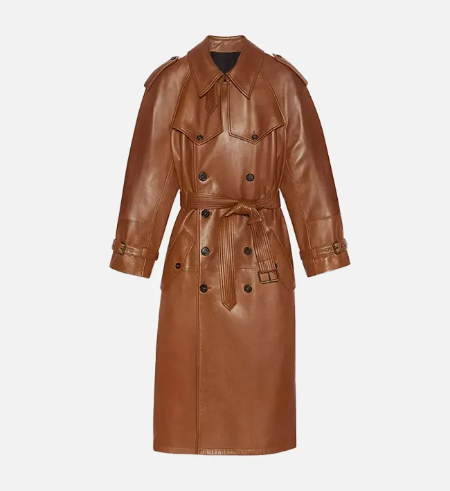 Women’s Brown Leather Long Coat – Timeless Grace in Rich Brown