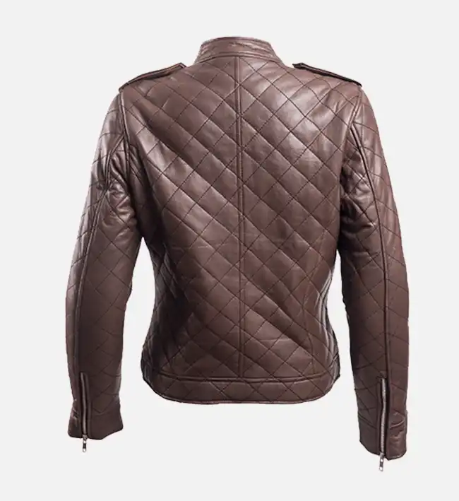 Women’s Brown Leather Puffer Jacket - Image 3
