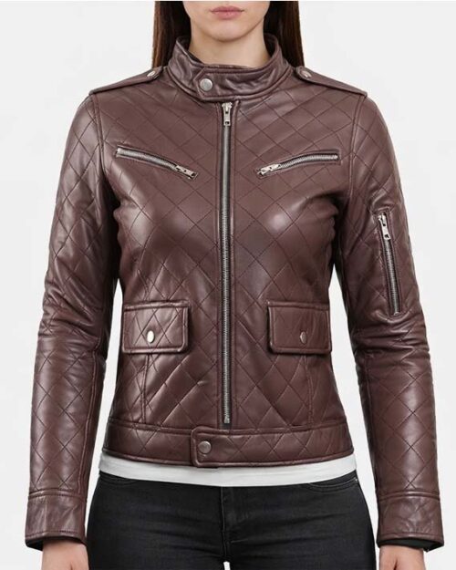 Women’s Brown Leather Puffer Jacket