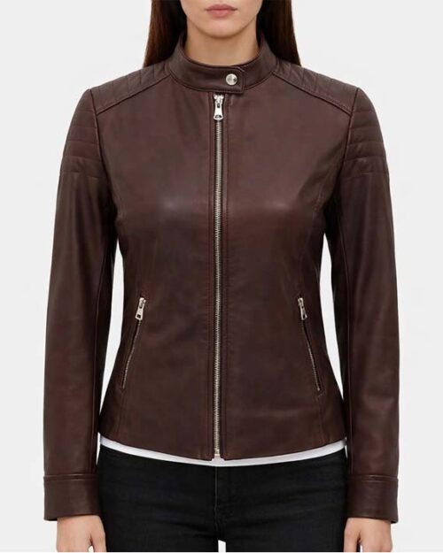 Women’s Brown Quilted Biker Leather Jacket