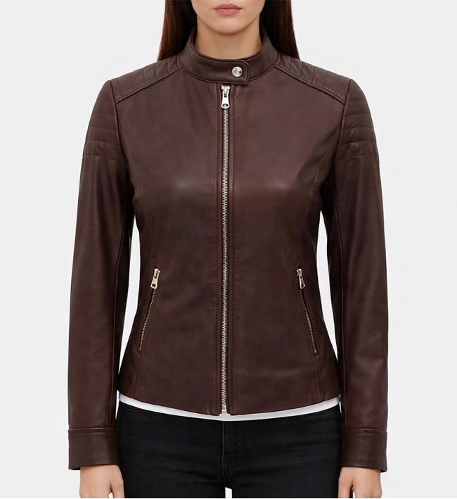 Women’s Brown Quilted Biker Leather Jacket