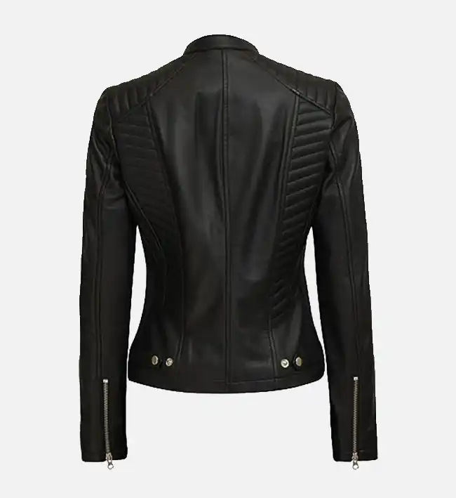 Women’s Café Racer Black Leather Jacket - Image 3