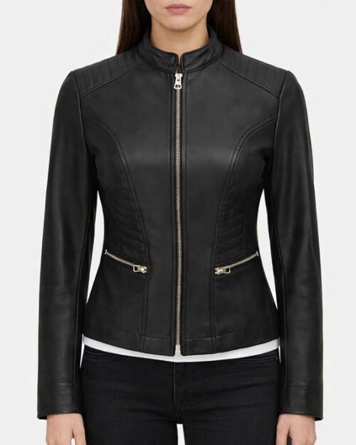 Women’s Café Racer Black Leather Jacket