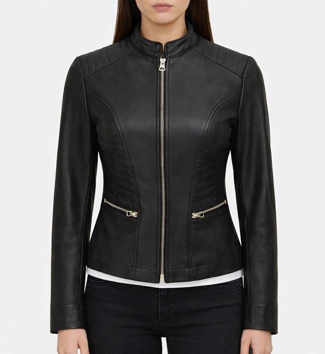 Women’s Café Racer Black Leather Jacket
