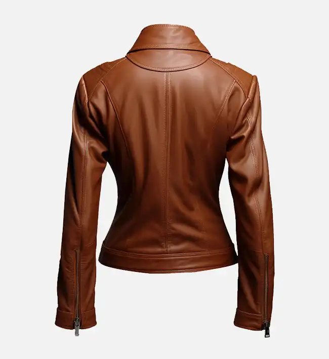 Women’s Café Racer Brown Leather Jacket - Image 3