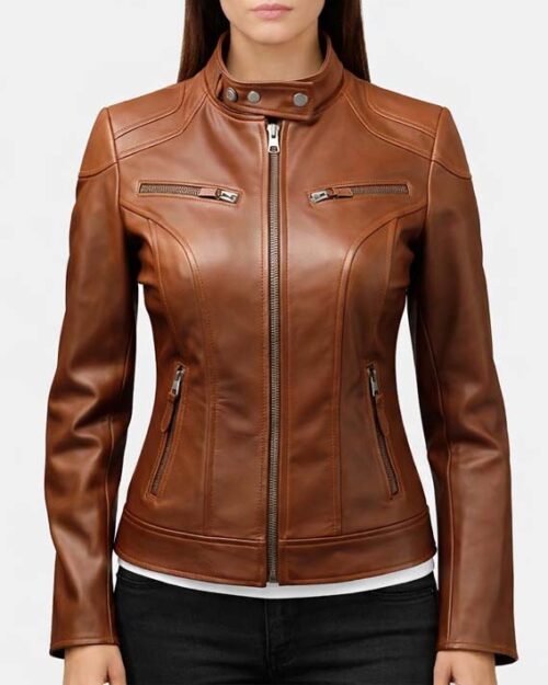 Women’s Café Racer Brown Leather Jacket