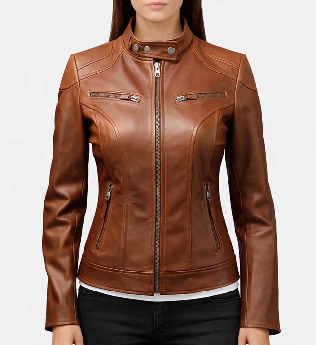 Women’s Café Racer Brown Leather Jacket