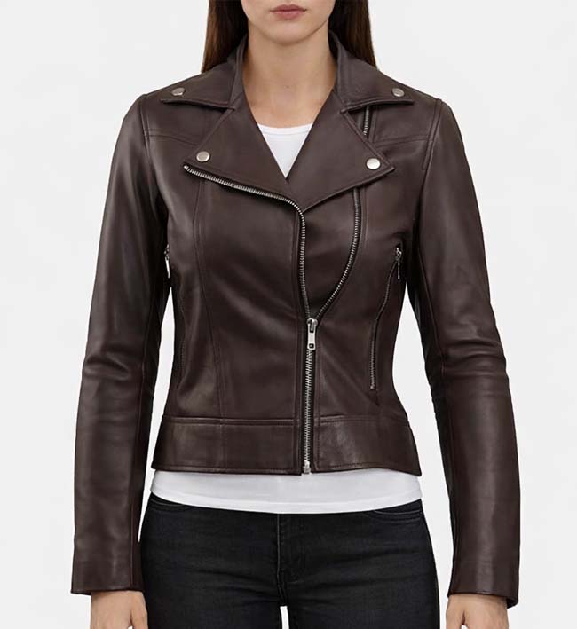 Women’s Dark Brown Leather Biker Jacket