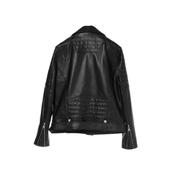 Women’s Double Stitch Leather Biker Jacket - Image 3