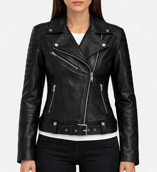 Women’s Double Stitch Leather Biker Jacket