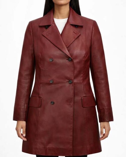 Women’s Red Leather Trench Coat