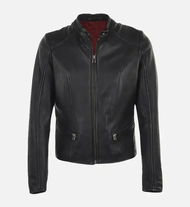 Women’s Simple Moto Black Leather Jacket – Minimalist Rider Style