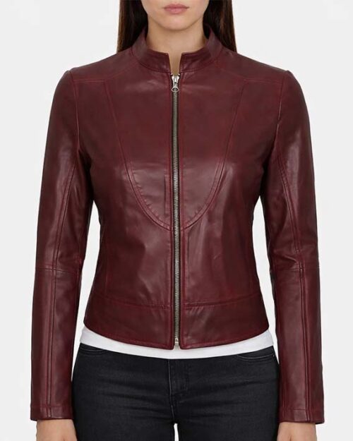 Women’s Slim Fit Maroon Leather Biker Jacket