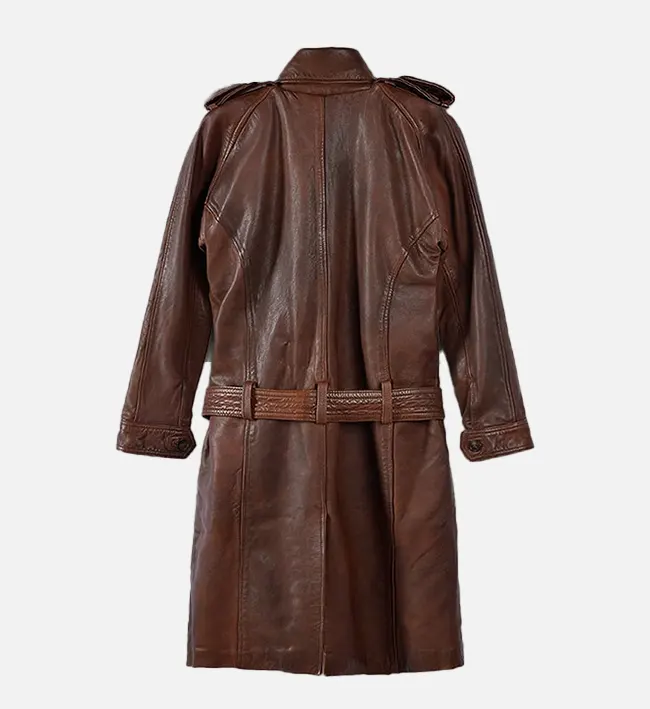 Women’s Spanish Brown Leather Long Coat - Image 3