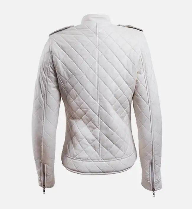 Women’s White Leather Puffer Jacket - Image 3