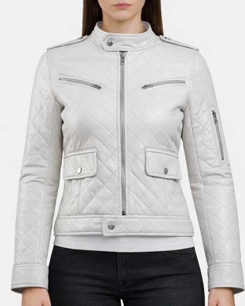 Women’s White Leather Puffer Jacket