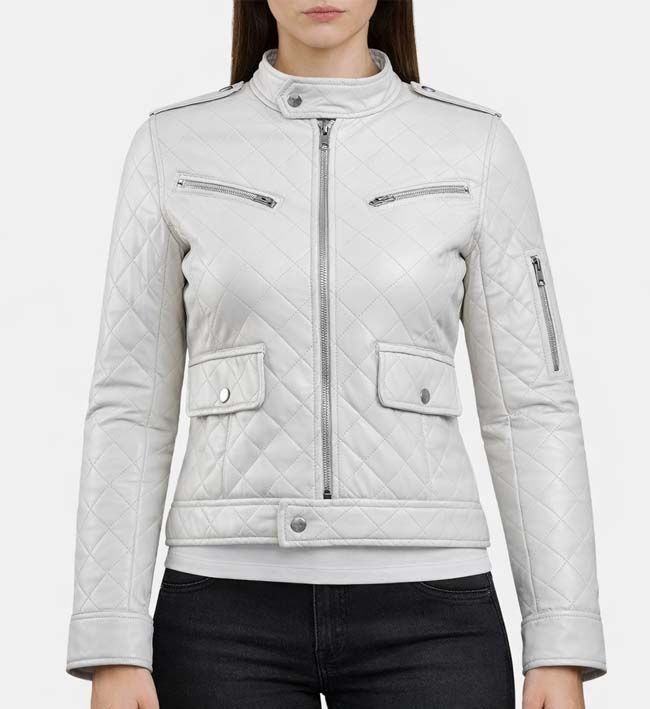 Women’s White Leather Puffer Jacket