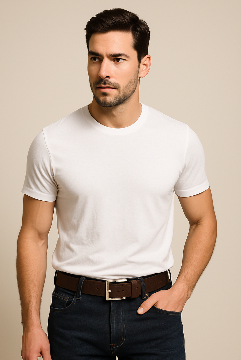 Martin – Men’s Brown Calf Leather Belt with Silver Buckle